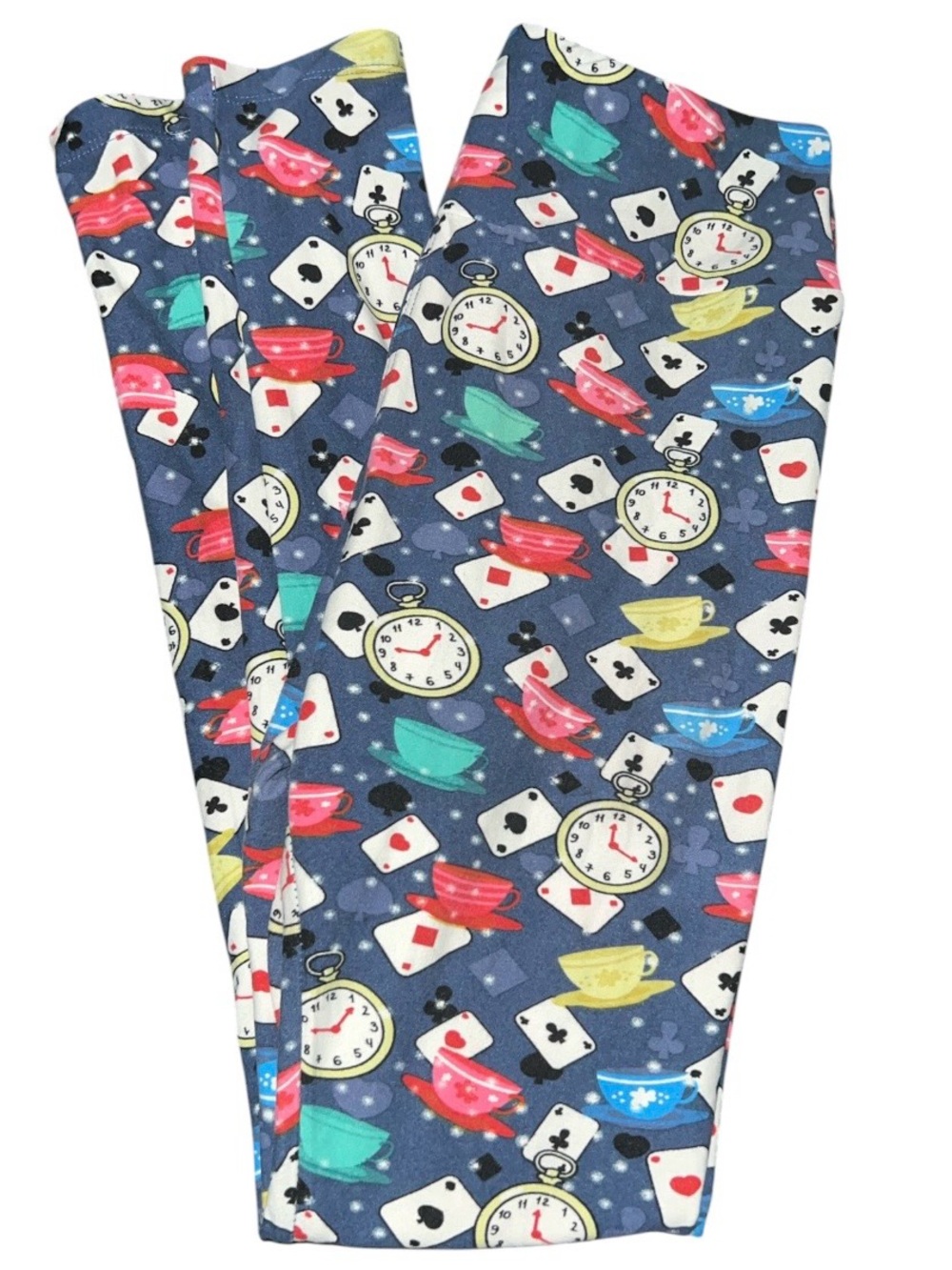 Alice in Wonderland Inspired Blue Tea Cup & Pocket Watch Leggings